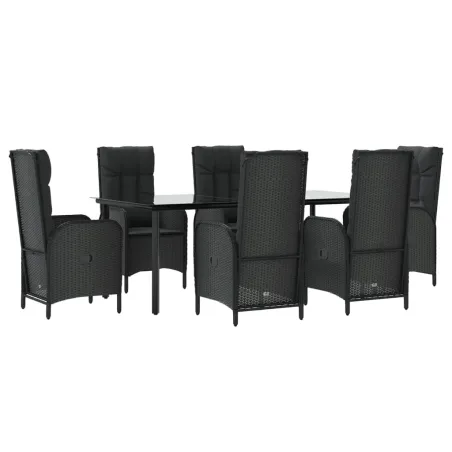 Ensemble à manger de jardin coussins 7pcs Noir Résine tressée