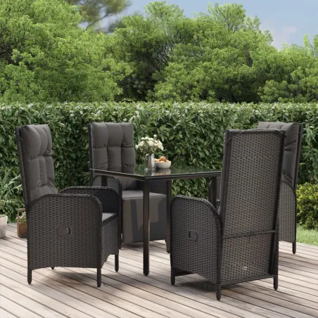 Ensemble à manger de jardin coussins 5pcs Noir Résine tressée
