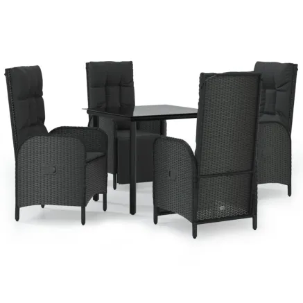 Ensemble à manger de jardin coussins 5pcs Noir Résine tressée 2