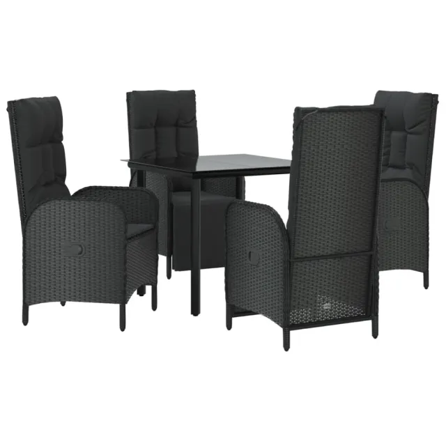 Ensemble à manger de jardin coussins 5pcs Noir Résine tressée