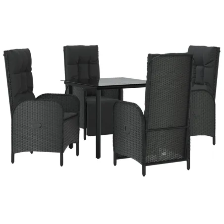 Ensemble à manger de jardin coussins 5pcs Noir Résine tressée