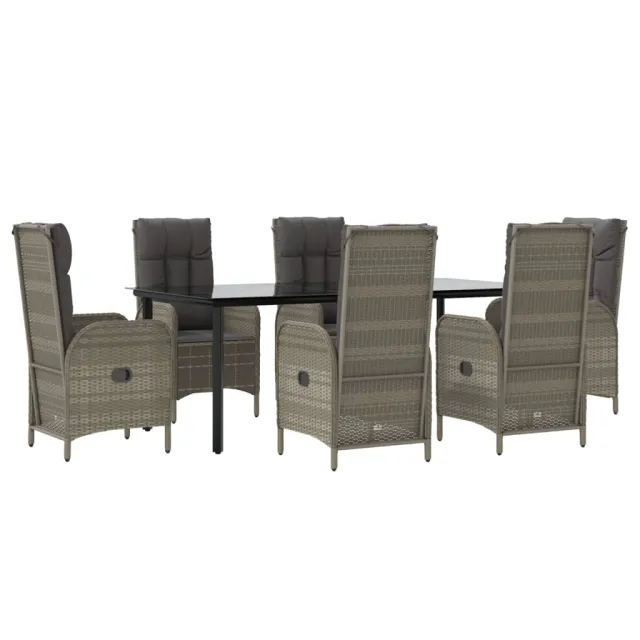 Ensemble à manger jardin et coussins 7 pcs Noir et gris Rotin