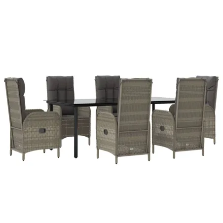 Ensemble à manger jardin et coussins 7 pcs Noir et gris Rotin