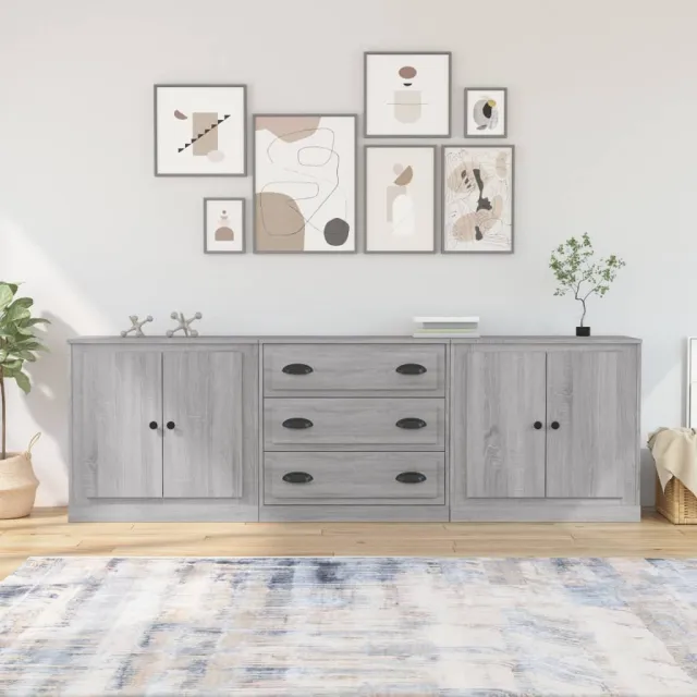 Buffets 3 pcs Sonoma gris Bois d'ingénierie
