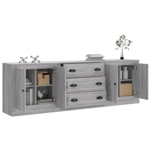 Buffets 3 pcs Sonoma gris Bois d'ingénierie