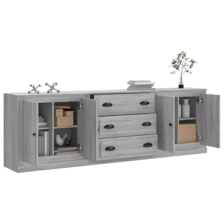 Buffets 3 pcs Sonoma gris Bois d'ingénierie