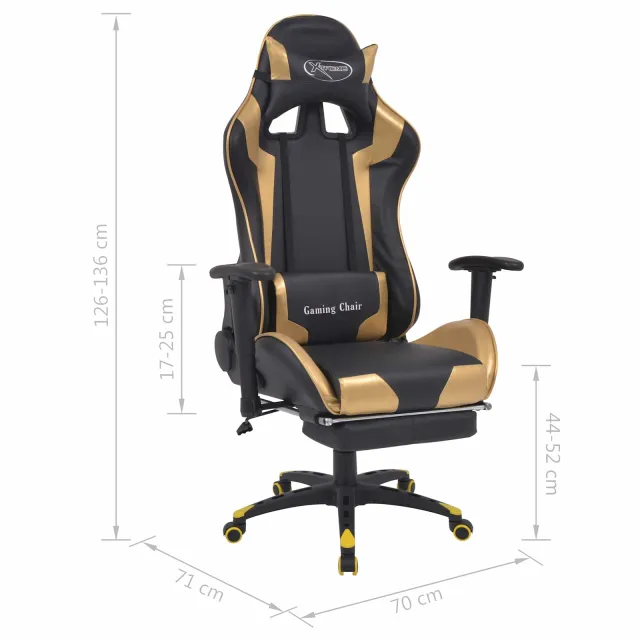 Chaise de Gaming Doré 70 x 71 x 136 cm Simili cuir