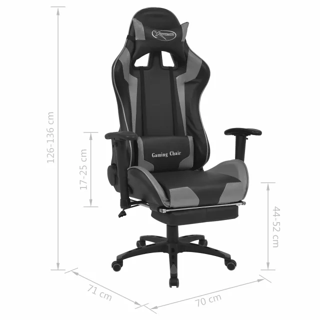 Chaise de Gaming Gris 70 x 71 x 136 cm Simili cuir