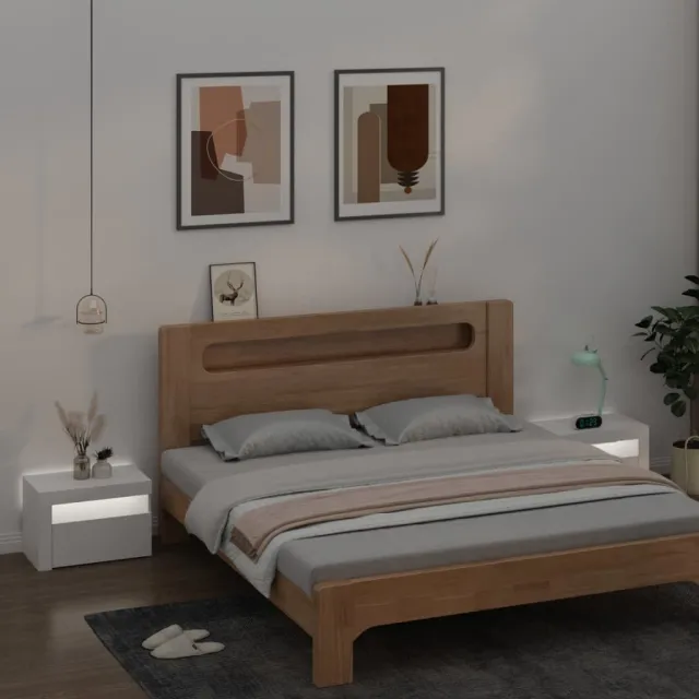 Tables de chevet 2 pcs avec LED Blanc 60x35x40 cm