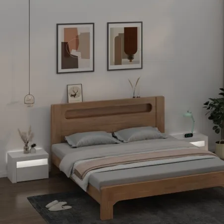 Tables de chevet 2 pcs avec LED Blanc 60x35x40 cm