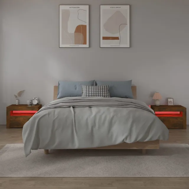 Tables de chevet 2 pcs avec LED chêne fumé 60x35x40 cm