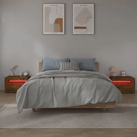 Tables de chevet 2 pcs avec LED chêne fumé 60x35x40 cm