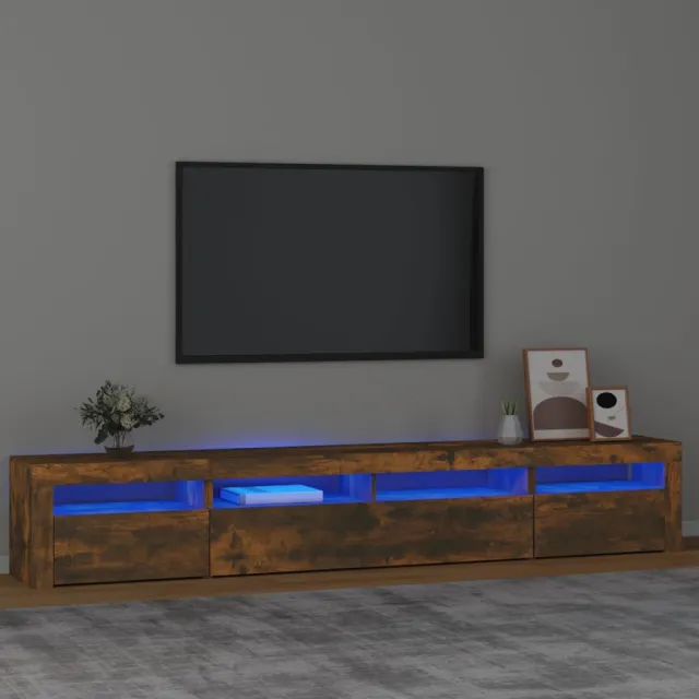 Meuble TV avec lumières LED Chêne fumé 240x35x40 cm