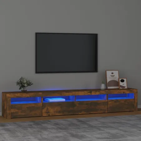 Meuble TV avec lumières LED Chêne fumé 240x35x40 cm