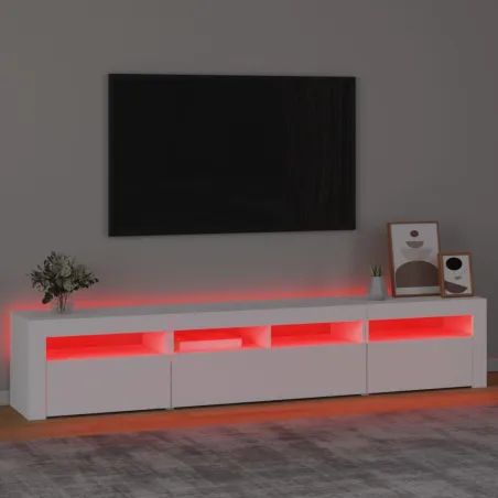 Meuble TV avec lumières LED Blanc 210x35x40 cm
