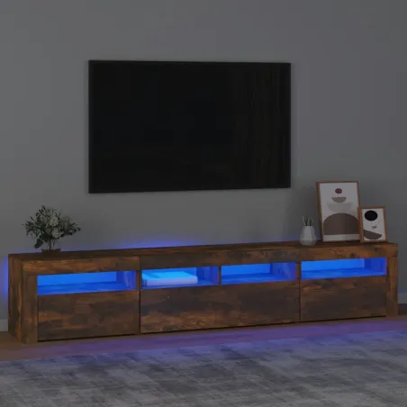 Meuble TV avec lumières LED Chêne fumé 210x35x40 cm