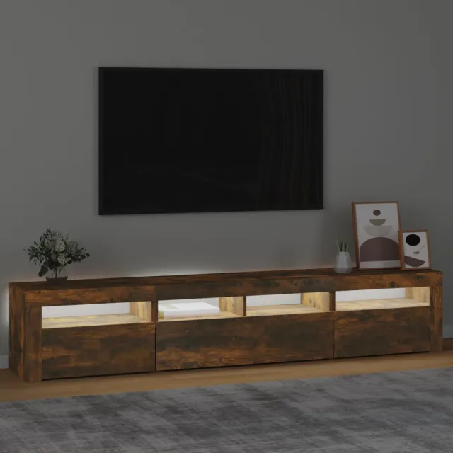 Meuble TV avec lumières LED Chêne fumé 210x35x40 cm