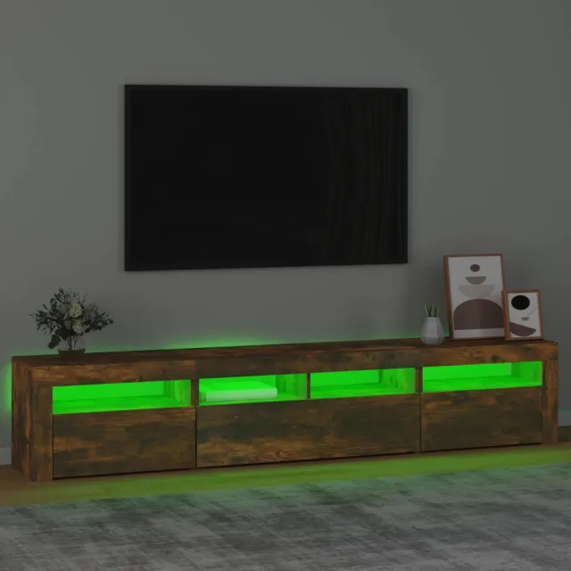 Meuble TV avec lumières LED Chêne fumé 210x35x40 cm