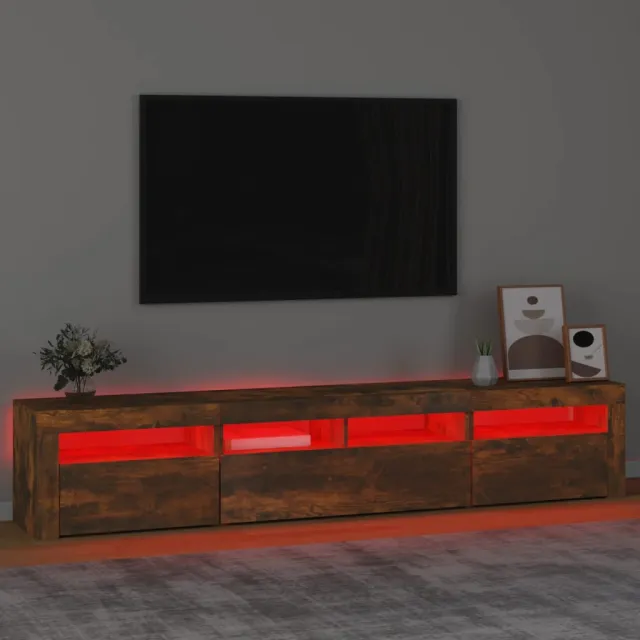 Meuble TV avec lumières LED Chêne fumé 210x35x40 cm