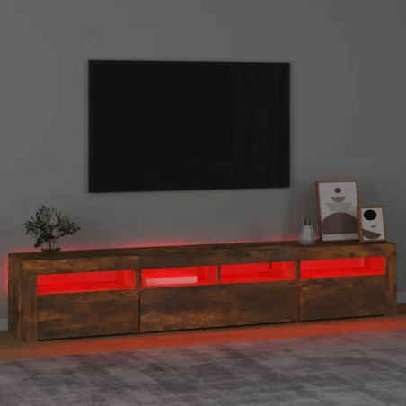 Meuble TV avec lumières LED Chêne fumé 210x35x40 cm