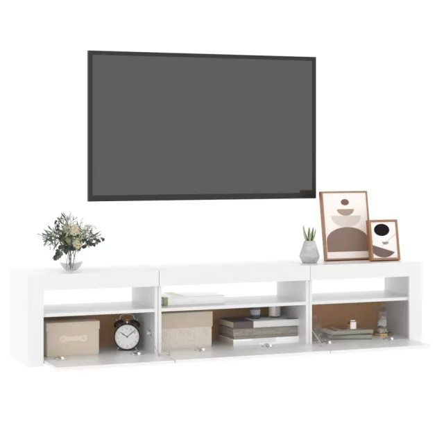 Meuble TV avec lumières LED Blanc 195x35x40 cm