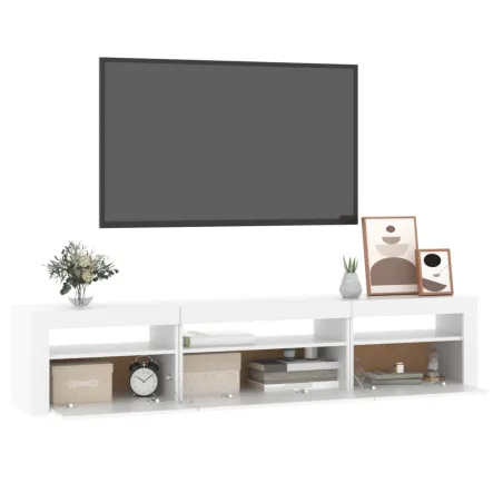 Meuble TV avec lumières LED Blanc 195x35x40 cm