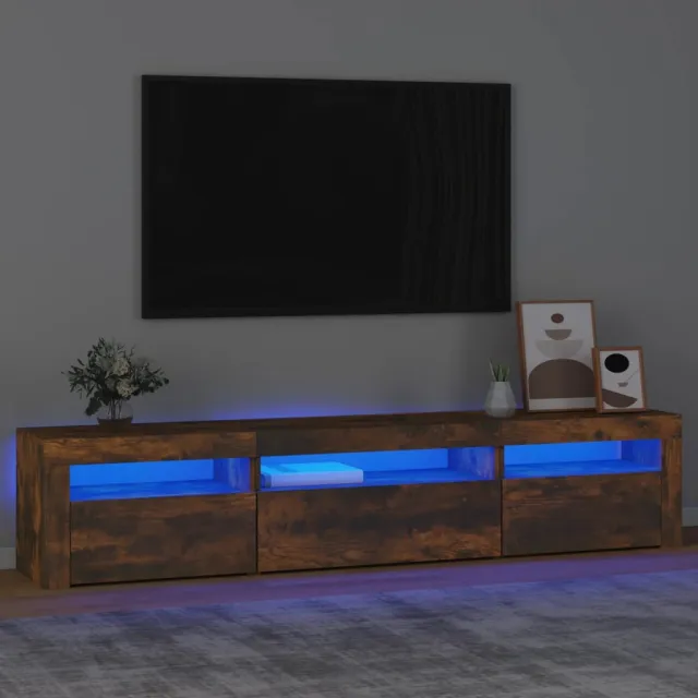Meuble TV avec lumières LED Chêne fumé 195x35x40 cm