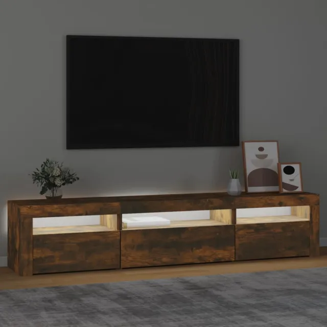 Meuble TV avec lumières LED Chêne fumé 195x35x40 cm