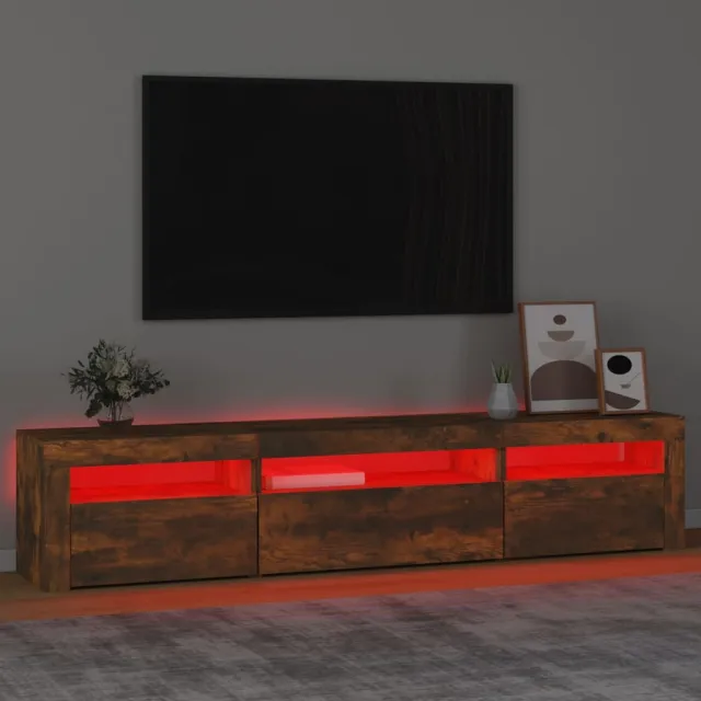 Meuble TV avec lumières LED Chêne fumé 195x35x40 cm