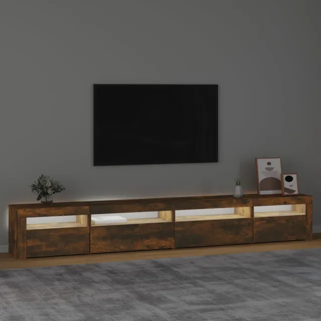 Meuble TV avec lumières LED Chêne fumé 270x35x40 cm