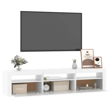 Meuble TV avec lumières LED Blanc 180x35x40 cm