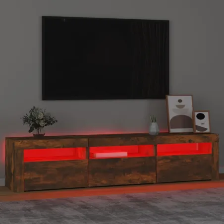 Meuble TV avec lumières LED Chêne fumé 180x35x40 cm