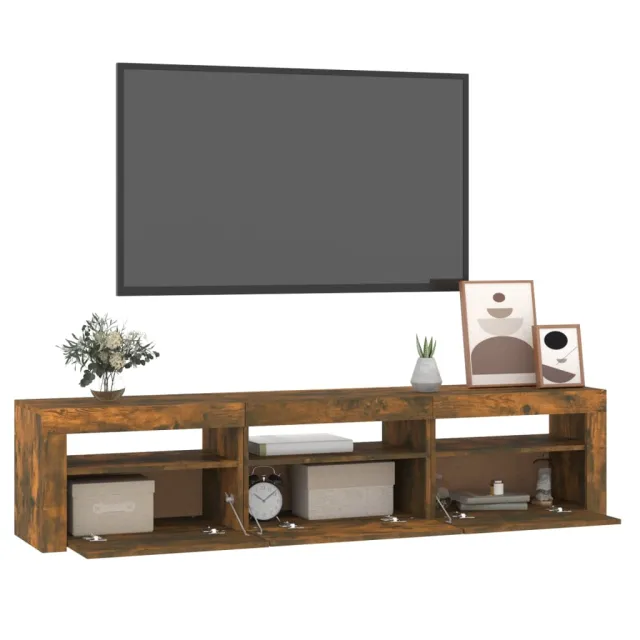 Meuble TV avec lumières LED Chêne fumé 180x35x40 cm