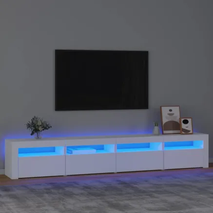 Meuble TV avec lumières LED Blanc 240x35x40 cm