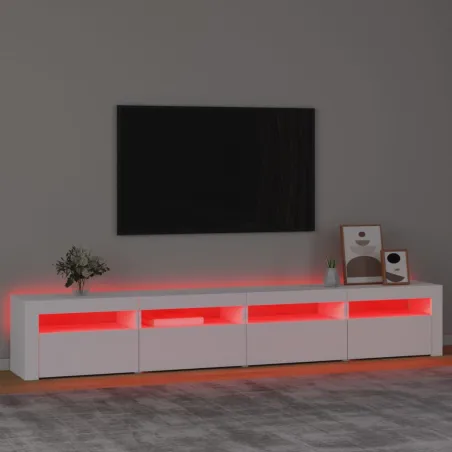 Meuble TV avec lumières LED Blanc 240x35x40 cm