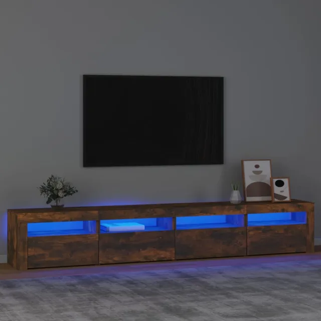 Meuble TV avec lumières LED Chêne fumé 240x35x40 cm