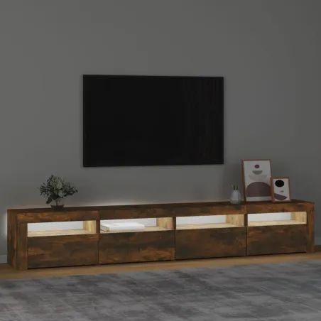 Meuble TV avec lumières LED Chêne fumé 240x35x40 cm