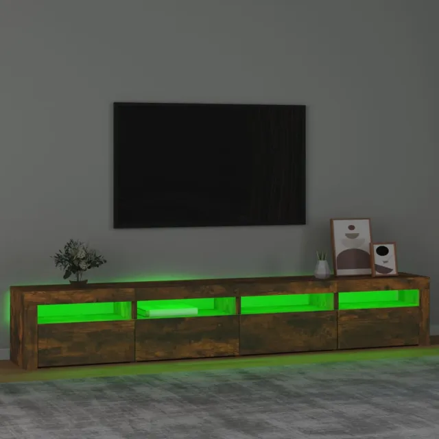 Meuble TV avec lumières LED Chêne fumé 240x35x40 cm