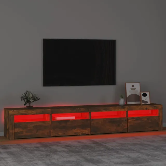 Meuble TV avec lumières LED Chêne fumé 240x35x40 cm