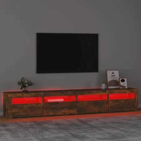 Meuble TV avec lumières LED Chêne fumé 240x35x40 cm