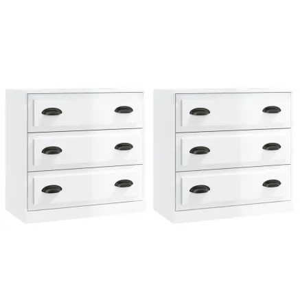 Buffets 2 pcs blanc brillant bois d'ingénierie 2