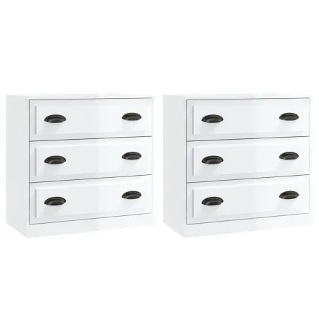 Buffets 2 pcs blanc brillant bois d'ingénierie