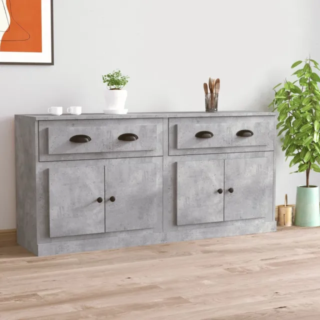 Buffets 2 pcs gris béton bois d'ingénierie
