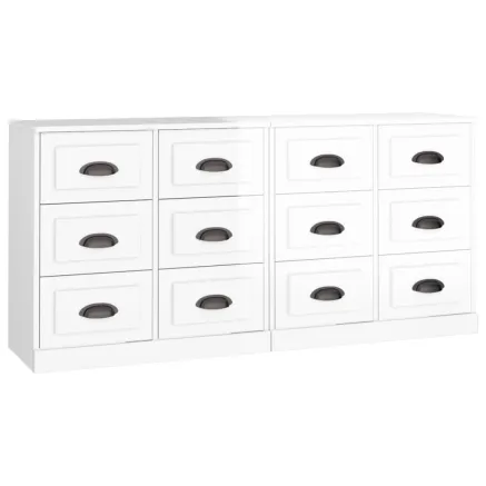 Buffets 2 pcs blanc brillant bois d'ingénierie 2