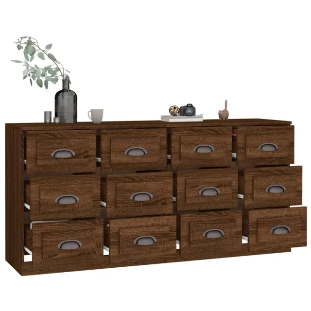 Buffets 2 pcs chêne marron bois d'ingénierie