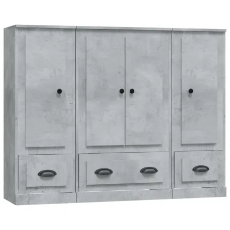 Buffets 3 pcs gris béton bois d'ingénierie