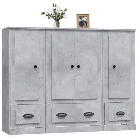 Buffets 3 pcs gris béton bois d'ingénierie