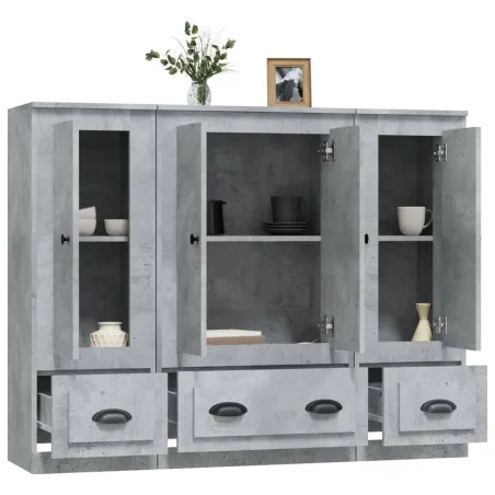 Buffets 3 pcs gris béton bois d'ingénierie