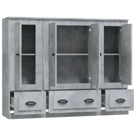 Buffets 3 pcs gris béton bois d'ingénierie