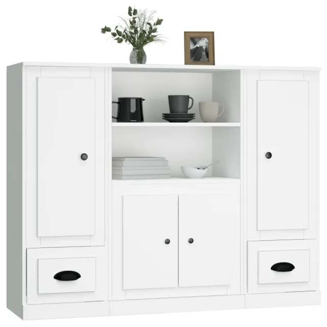 Buffets 3 pcs blanc bois d'ingénierie